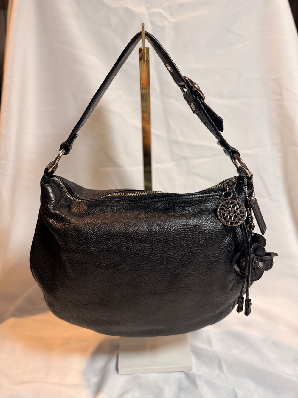 Coach Black Ali Hobo Pebbled Leather Shoulder Bag with Charm